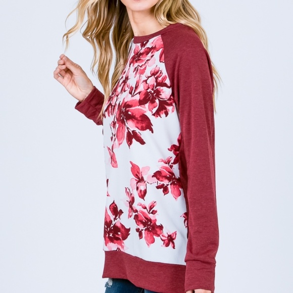 DONATED!! Burgundy raglan sleeve floral print - Picture 3 of 5